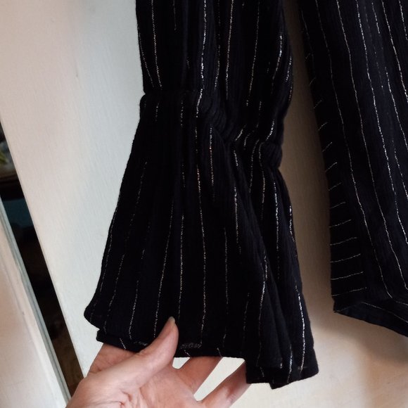 Black Metallic Striped Surplice Blouse - Picture 11 of 14